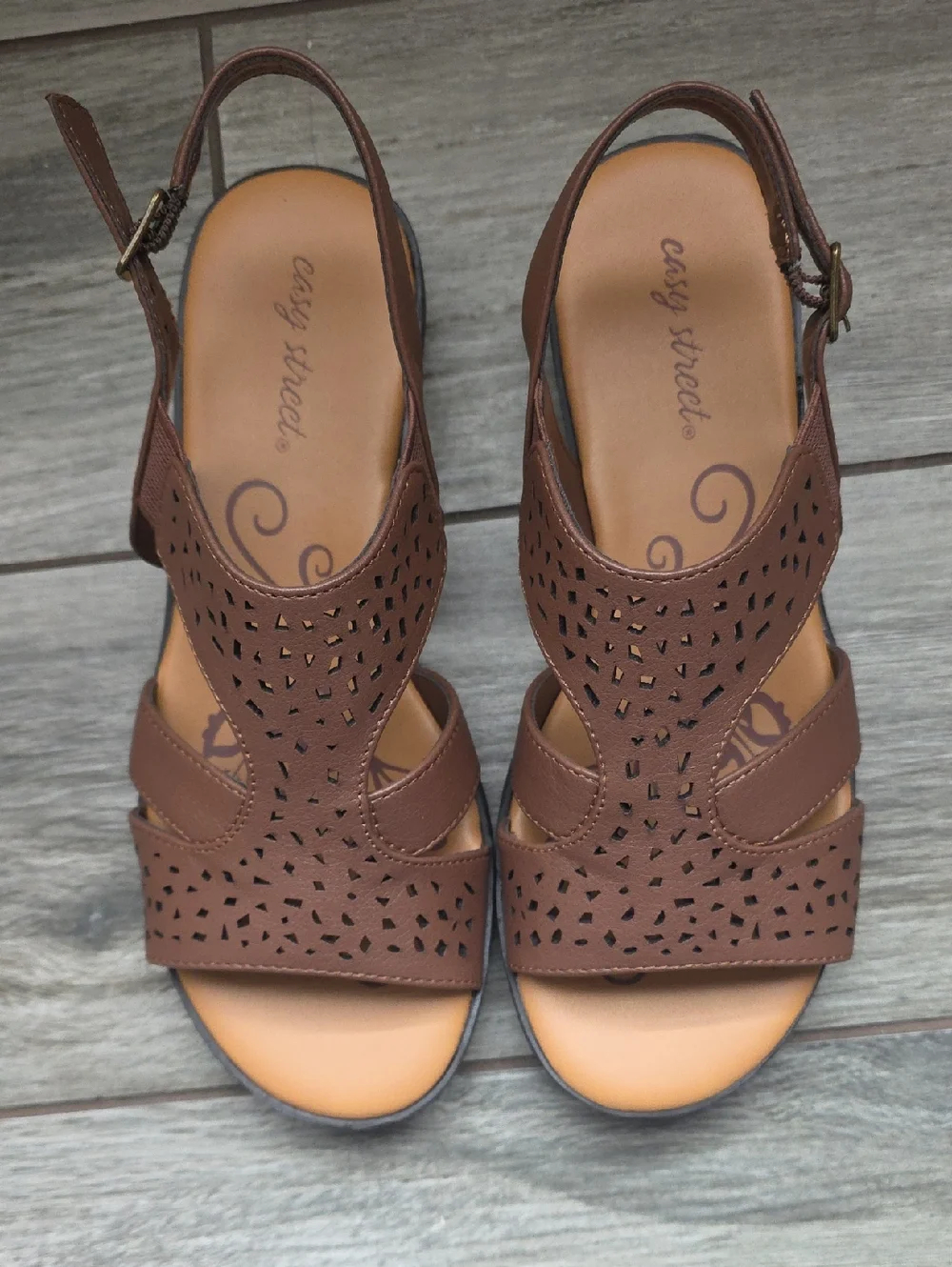 easy street Brown Laser-Cut Slingback Sandals - Picture 3 of 9